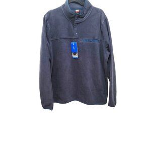 32 Mens Heat Navy Fleece Pullover Sweatshirt With Button Accents & Pocket Size L